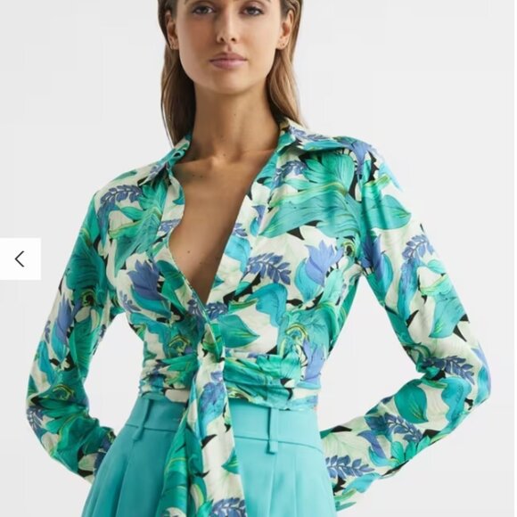 REISS Dana Tie Front Shirt – Aquamarine – US 4 – NWT - Picture 9 of 11